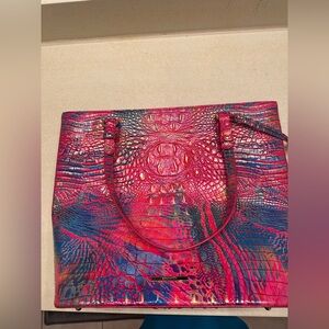 Brahmin Vibrant Pink and Blue Embossed Tote Bag and wallet